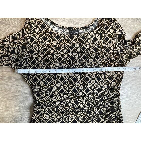 En Focus Studio Black Tan Patterned Slinky Stretchy Midi Dress Sz 12 - Picture 8 of 11